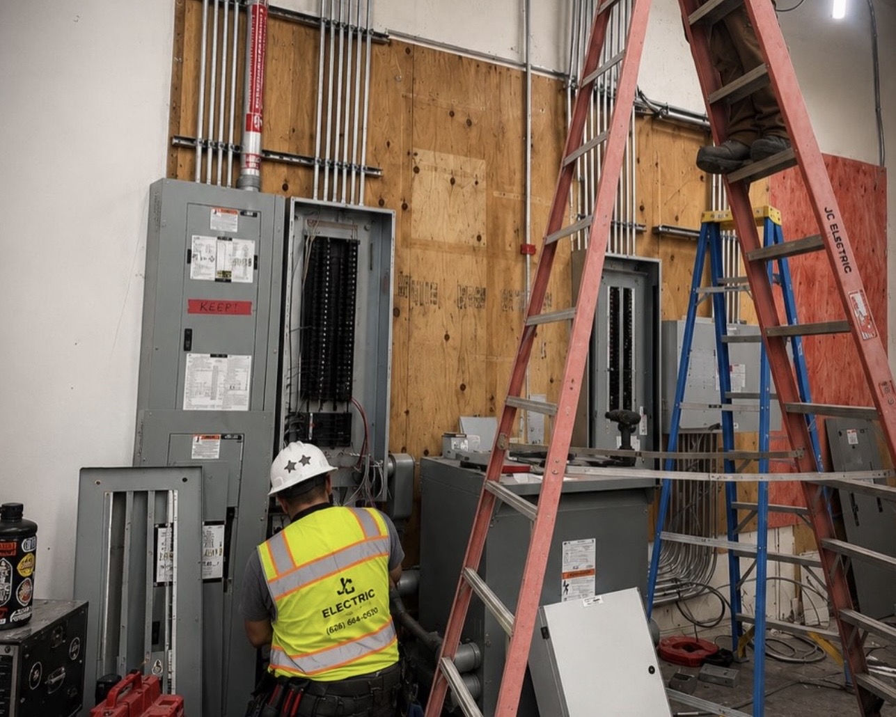 JC Electric technician installing a commercial electrical panel