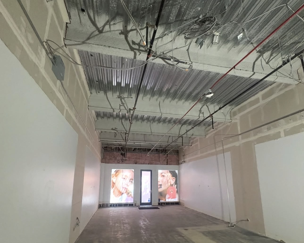 Retail space ceiling during electrical rough-in